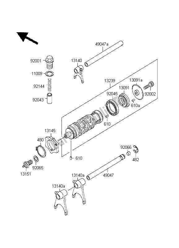 All parts for the Gear Change Drum & Shift Fork of the Kawasaki EL 252 1999