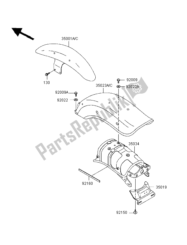Alle onderdelen voor de Spatborden van de Kawasaki EN 500 1998