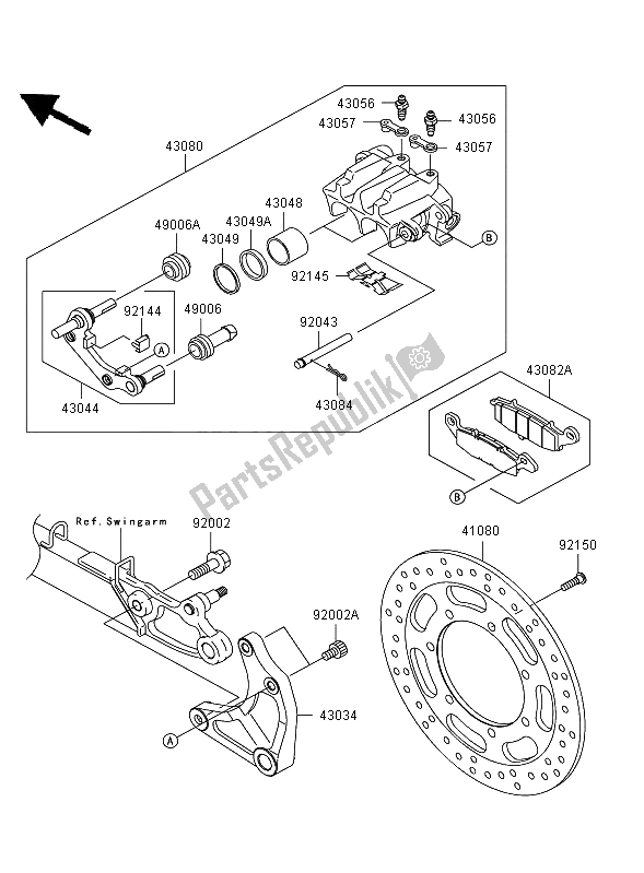 All parts for the Rear Brake of the Kawasaki VN 1600 Mean Streak 2006