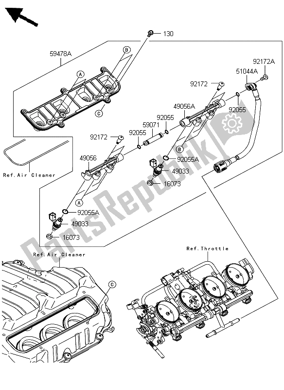 All parts for the Top Feed Injecter of the Kawasaki Ninja ZX 6R 600 2008