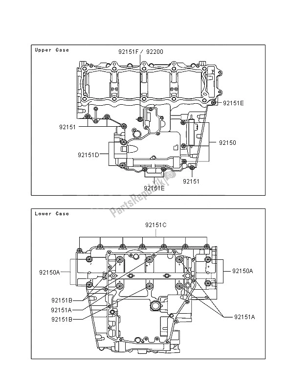 All parts for the Crankcase Bolt Pattern of the Kawasaki Ninja ZX 12R 1200 2005