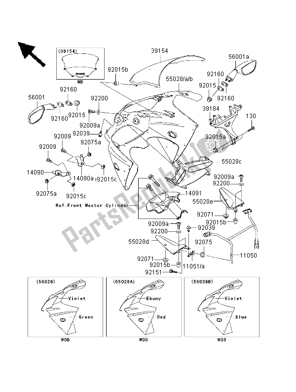 Tutte le parti per il Cuffia del Kawasaki Ninja ZX 9R 900 2000