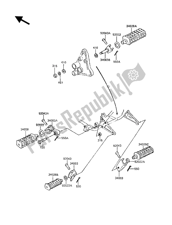 Tutte le parti per il Poggiapiedi del Kawasaki Z 1300 1988