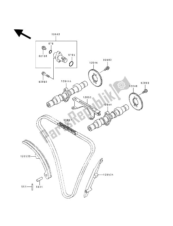 Tutte le parti per il Albero A Camme E Tenditore del Kawasaki GPZ 500S 1992