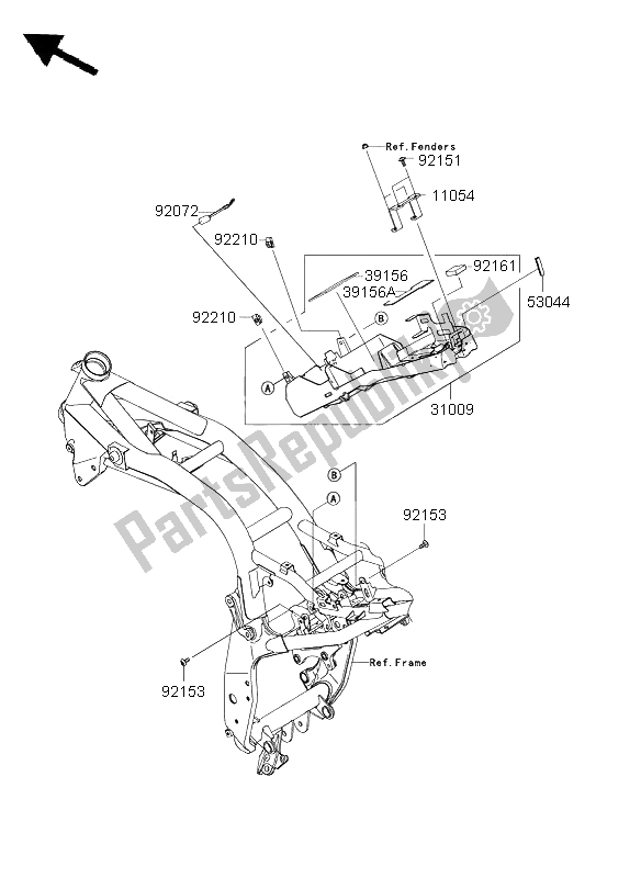 All parts for the Battery Case of the Kawasaki Z 1000 ABS 2009