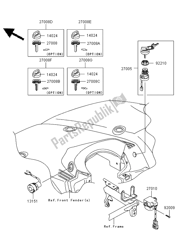 All parts for the Ignition Switch of the Kawasaki KVF 650 4X4 2009