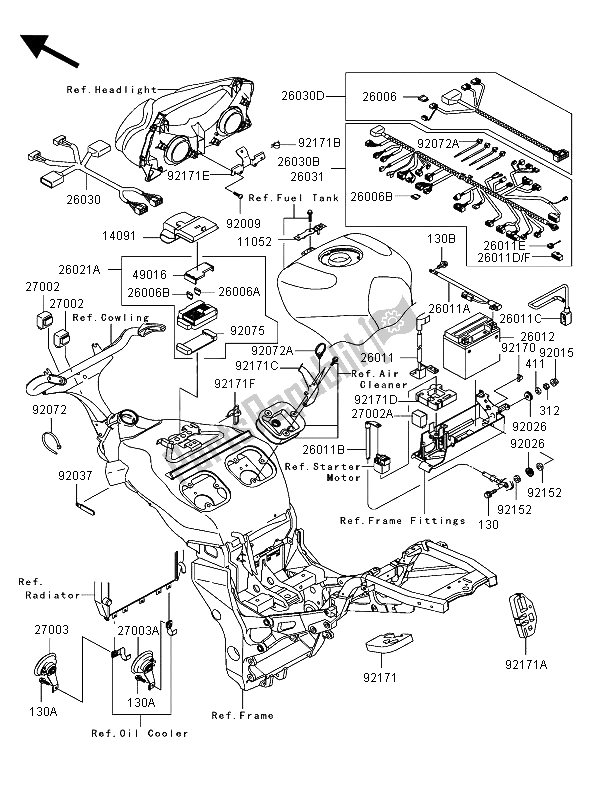 Alle onderdelen voor de Chassis Elektrische Apparatuur van de Kawasaki Ninja ZX 12R 1200 2003
