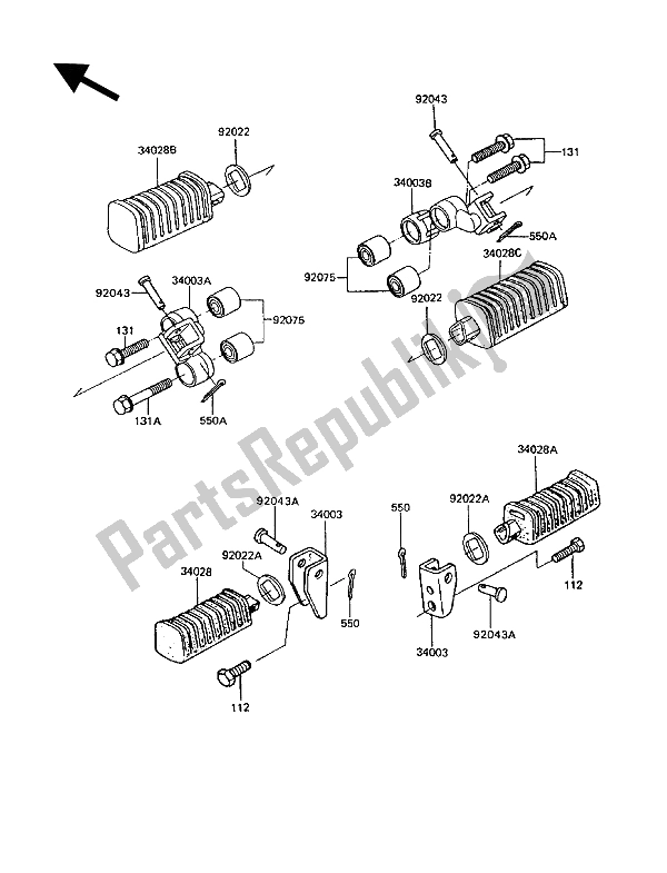 All parts for the Footrests of the Kawasaki GT 750 1994