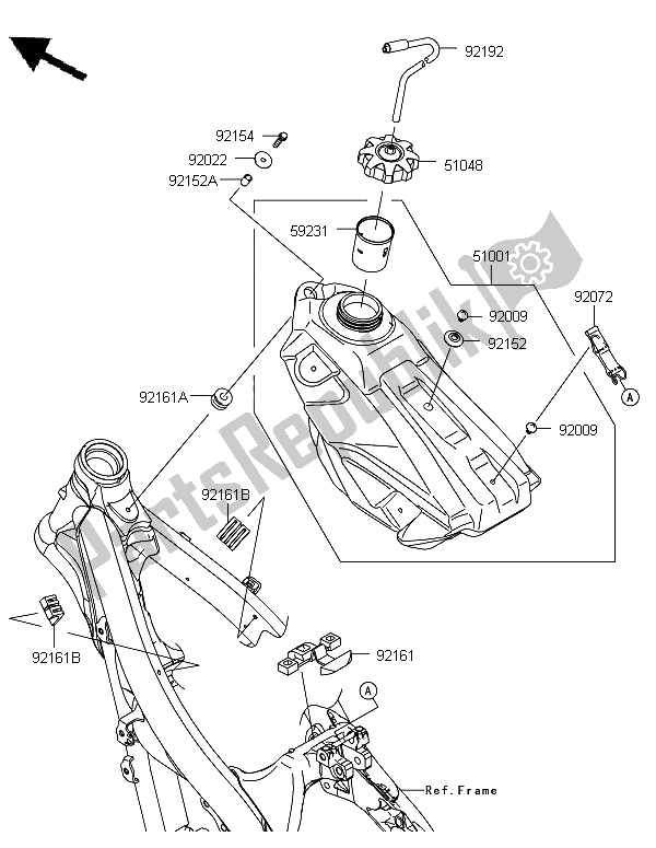 All parts for the Fuel Tank of the Kawasaki KX 250F 2012