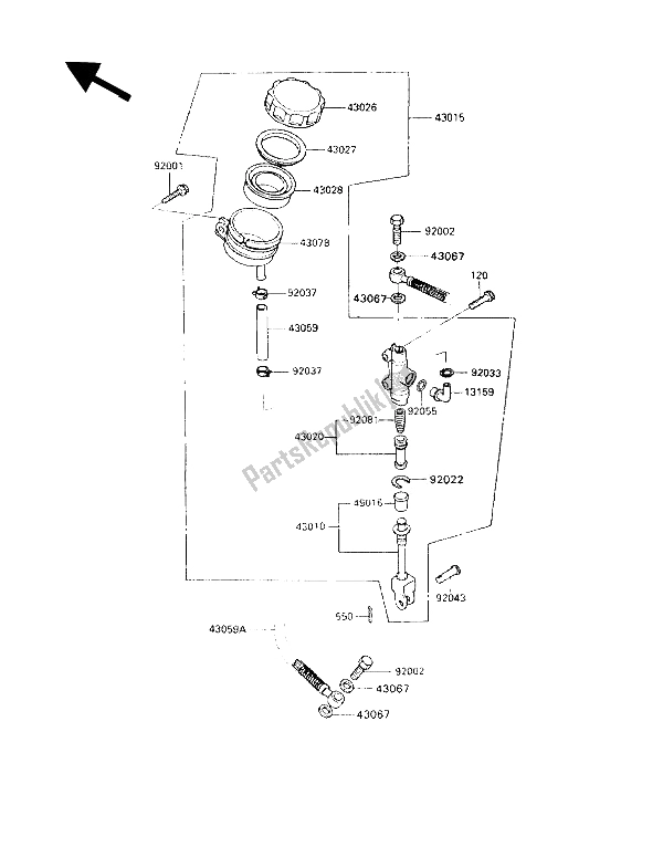 Tutte le parti per il Pompa Freno Posteriore del Kawasaki GPZ 900R 1993