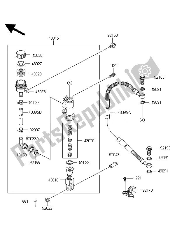 All parts for the Rear Master Cylinder of the Kawasaki KX 65 2010