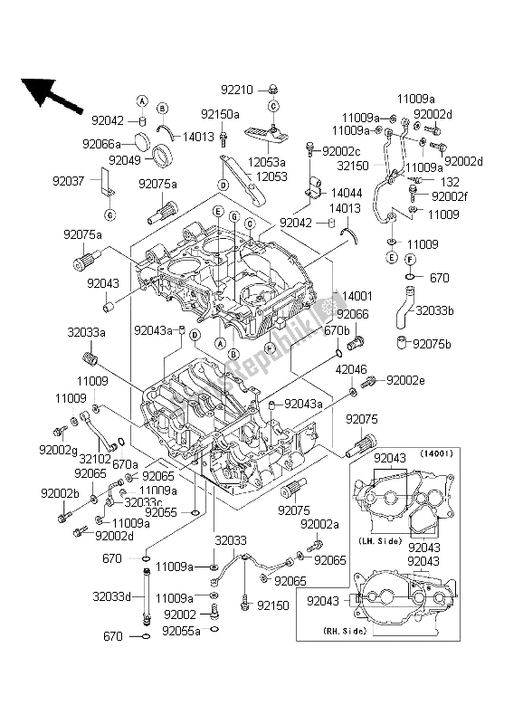 All parts for the Crankcase of the Kawasaki ER 5 500 2001