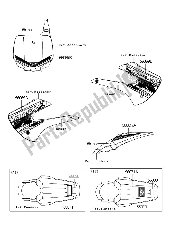 All parts for the Labels of the Kawasaki KX 85 SW LW 2012