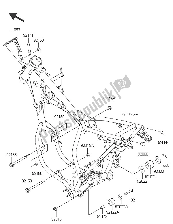 All parts for the Engine Mount of the Kawasaki KX 65 2016