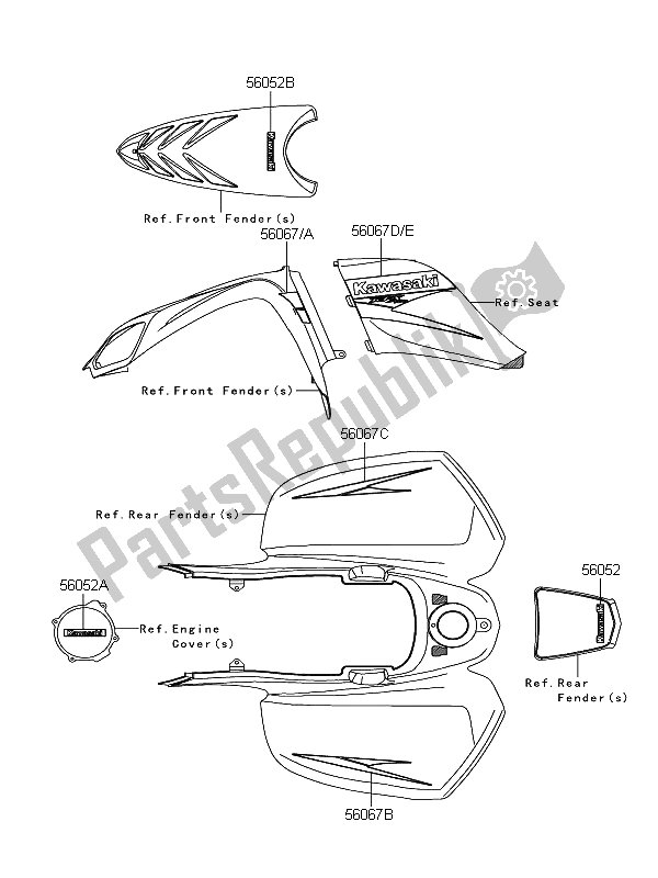 Alle onderdelen voor de Stickers van de Kawasaki KFX 700 KSV 700A6F 2006