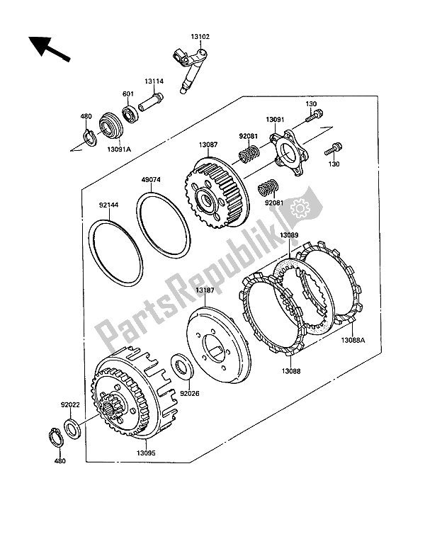 Alle onderdelen voor de Koppeling van de Kawasaki KR 1 250 1989