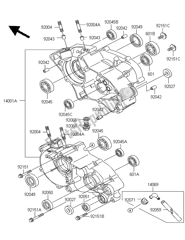 All parts for the Crankcase of the Kawasaki KX 65 2008