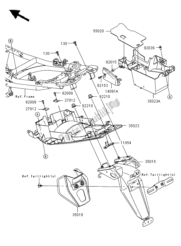 Alle onderdelen voor de Achterspatbord van de Kawasaki ER 6N ABS 650 2008