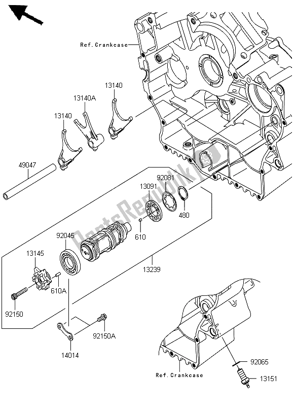 All parts for the Gear Change Drum & Shift Fork of the Kawasaki VN 900 Custom 2012