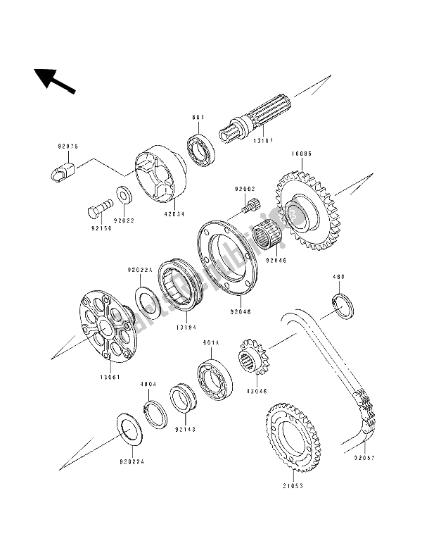 All parts for the Generator Shaft of the Kawasaki ZXR 750 1993