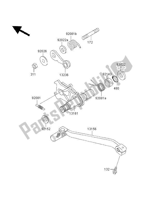 All parts for the Gear Change Mechanism of the Kawasaki KLX 650R 2001