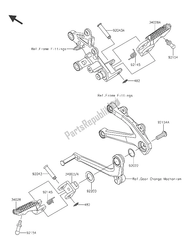 All parts for the Footrests of the Kawasaki Ninja H2R 1000 2016