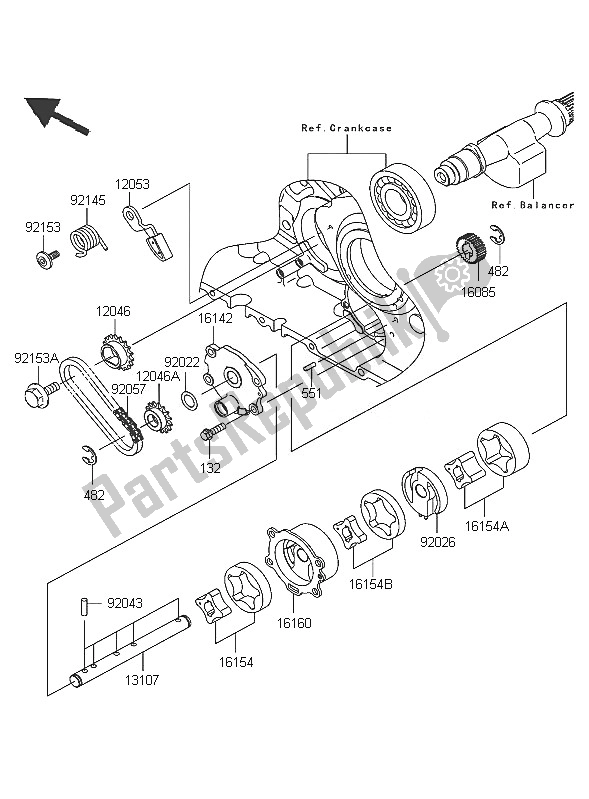 All parts for the Oil Pump of the Kawasaki VN 2000 2005