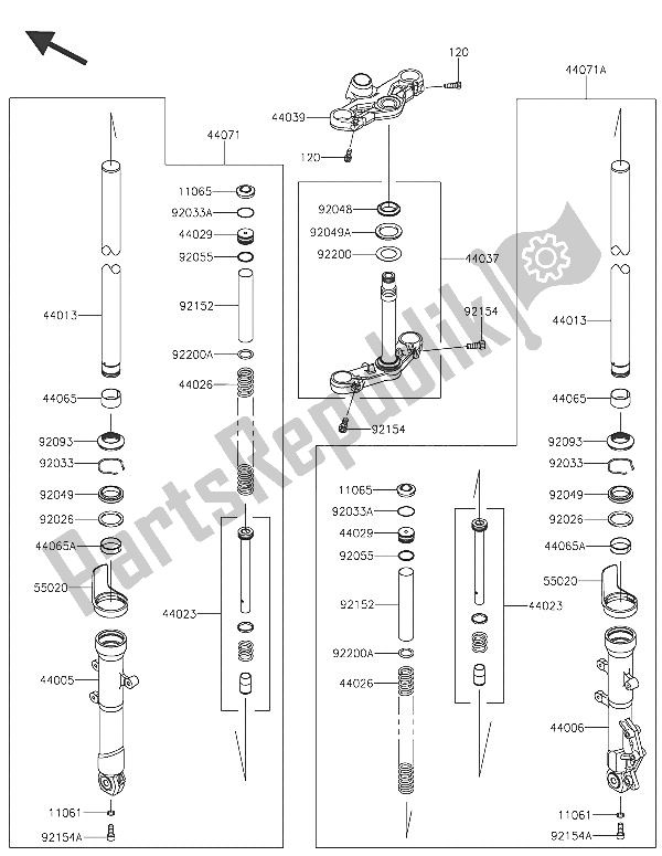 All parts for the Front Fork of the Kawasaki Ninja 250 SL ABS 2016