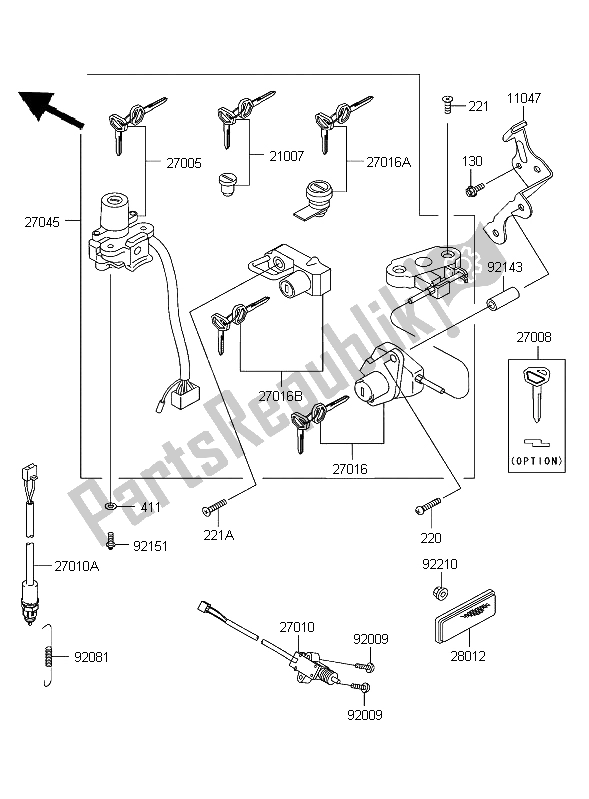 All parts for the Ignition Switch of the Kawasaki ZZR 600 2004