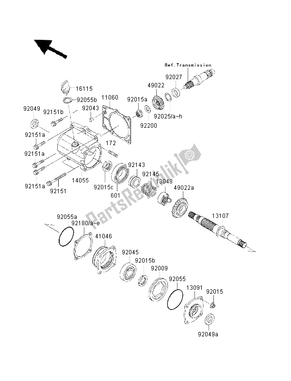 All parts for the Front Bevel Gear of the Kawasaki KVF 300 2000