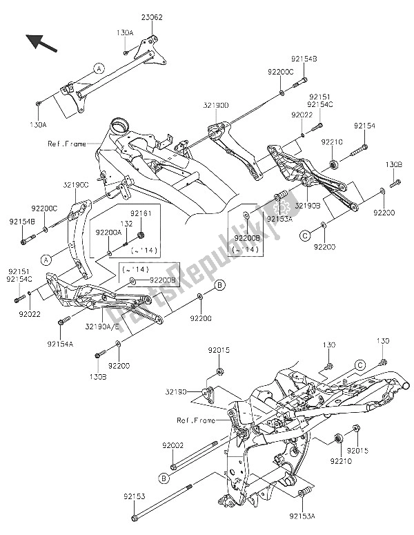 All parts for the Engine Mount of the Kawasaki Z 800 ABS 2016