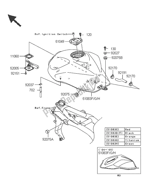 Tutte le parti per il Serbatoio Di Carburante del Kawasaki Z 1000 2005