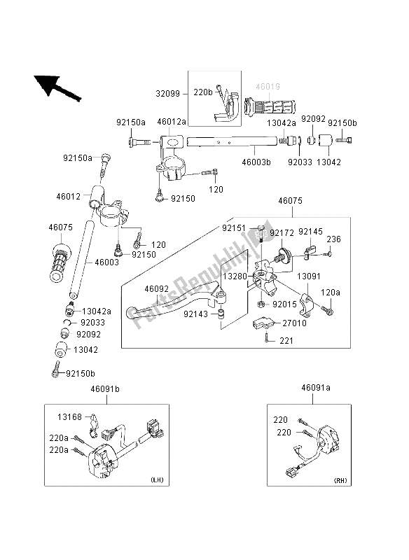 All parts for the Handlebar of the Kawasaki Ninja ZX 9R 900 2003