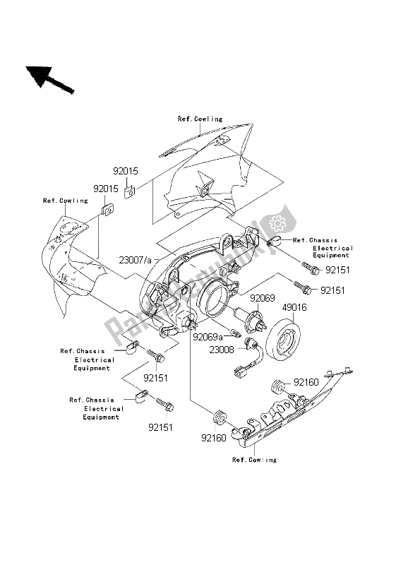 Alle onderdelen voor de Koplamp van de Kawasaki ZR 7S 750 2001