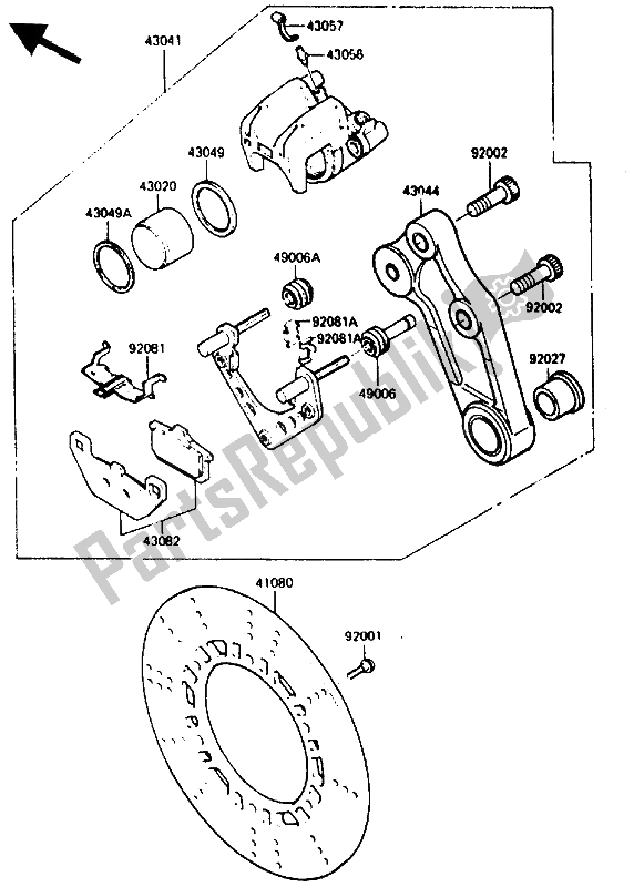 All parts for the Rear Caliper of the Kawasaki GPZ 900R 1985