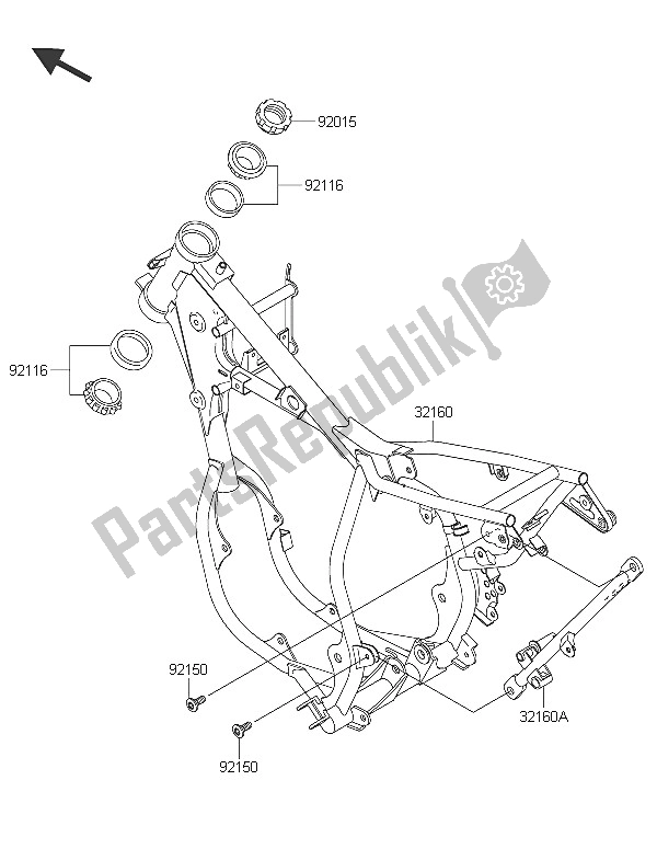 All parts for the Frame of the Kawasaki KX 65 2016