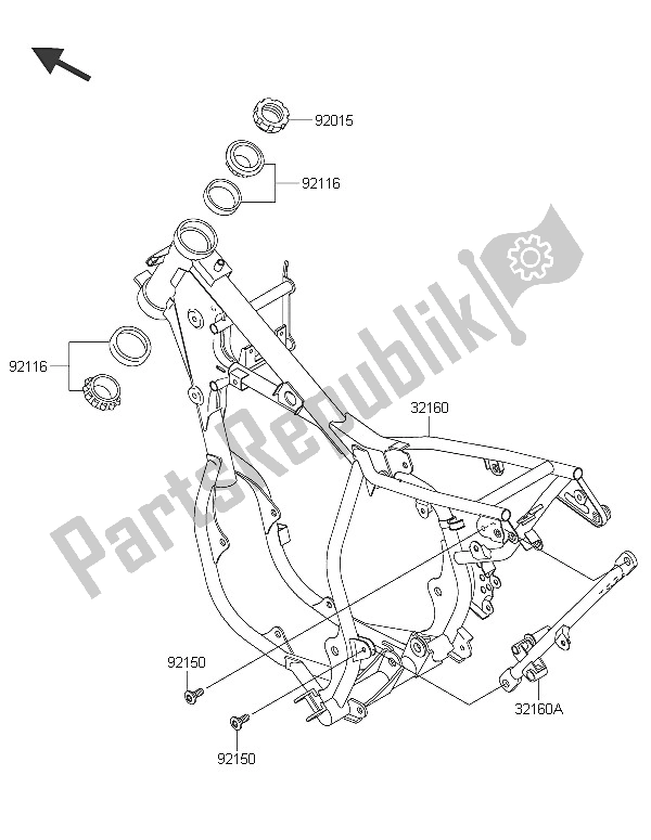 All parts for the Frame of the Kawasaki KX 65 2016