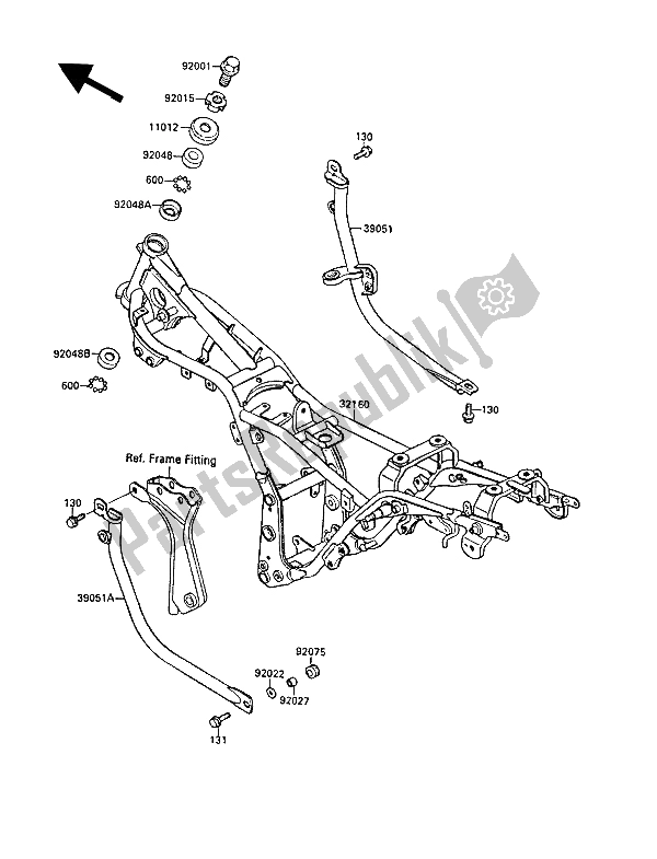 Tutte le parti per il Telaio del Kawasaki EL 250 1989