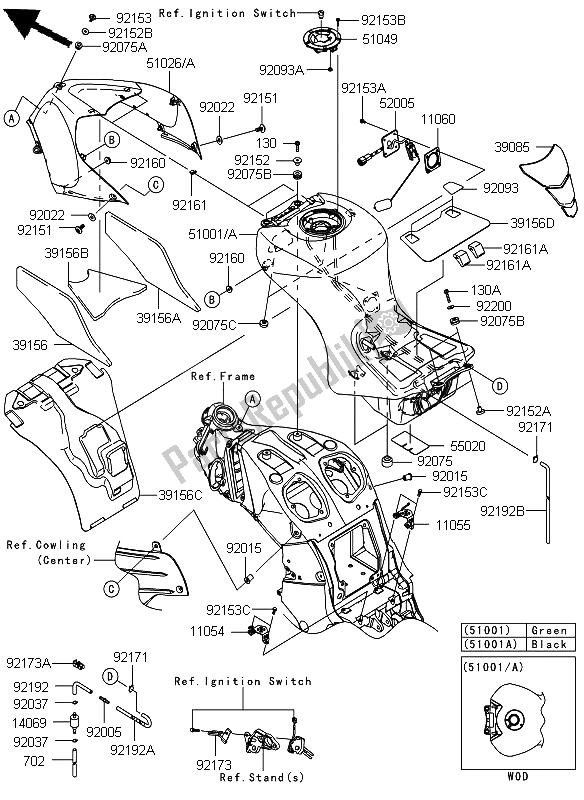 Wszystkie części do Zbiornik Paliwa Kawasaki ZZR 1400 ABS 2012