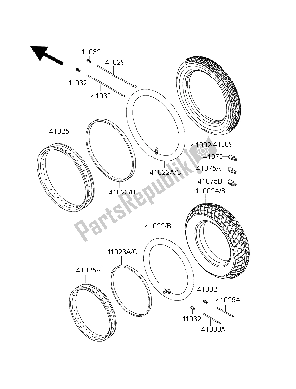 Tutte le parti per il Pneumatici del Kawasaki EL 250 1996