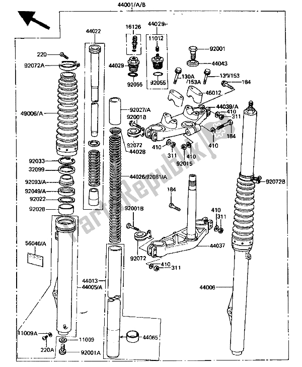 All parts for the Front Fork of the Kawasaki KDX 200 1985