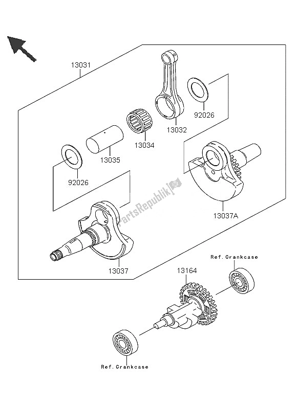 All parts for the Crankshaft of the Kawasaki KVF 360 2005