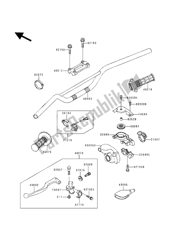 All parts for the Handlebar of the Kawasaki KX 250 1994