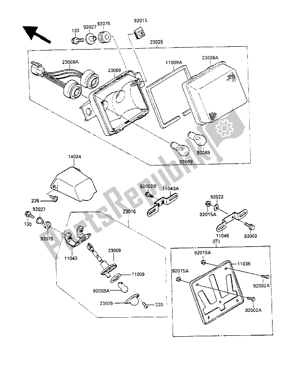 All parts for the Taillight(s) of the Kawasaki GPX 600R 1990