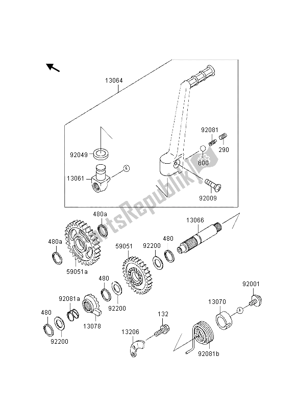 Todas as partes de Mecanismo De Kickstarter do Kawasaki KX 125 1997