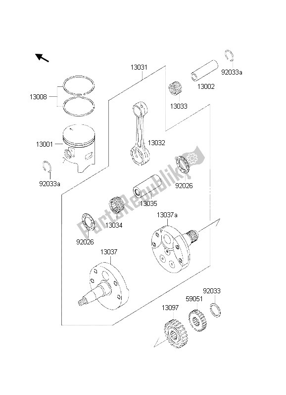 All parts for the Crankshaft & Piston of the Kawasaki KX 250 2002