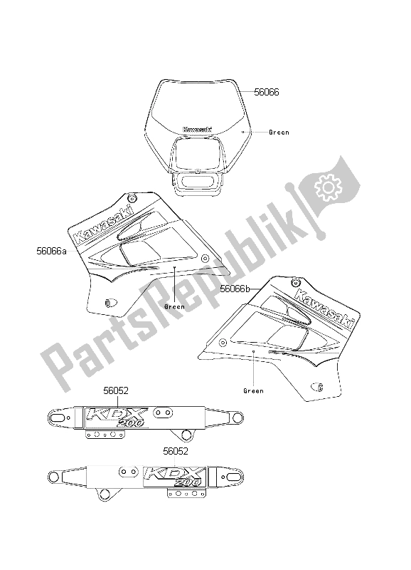 Todas as partes de Decalques do Kawasaki KDX 200 2003