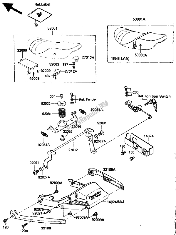 Toutes les pièces pour le Siège du Kawasaki GPZ 750 1985