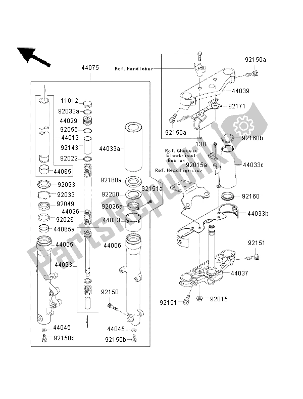 All parts for the Front Fork of the Kawasaki VN 800 Drifter 2002