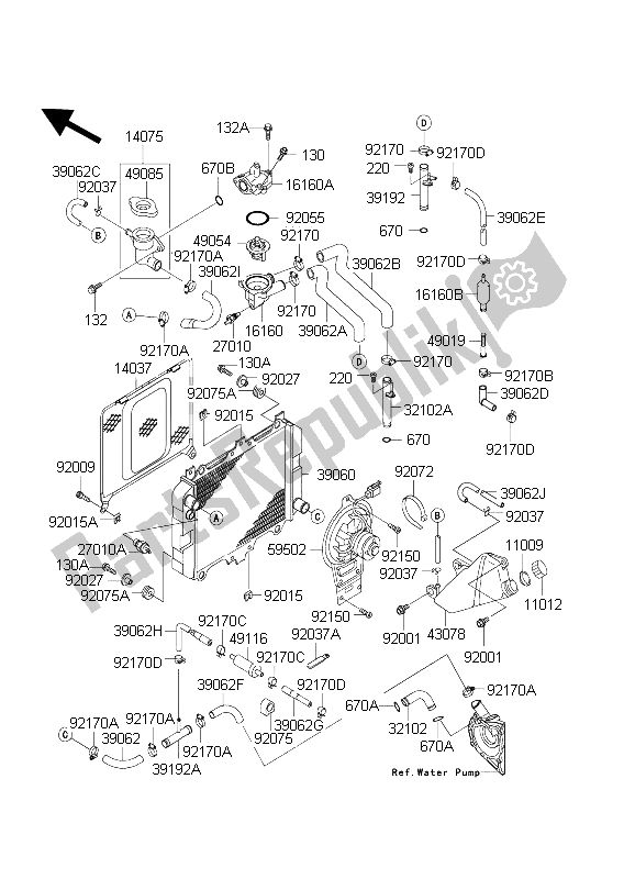 Tutte le parti per il Termosifone del Kawasaki KLE 500 2003